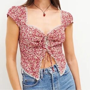 Reformation Red and Cream Floral Top
